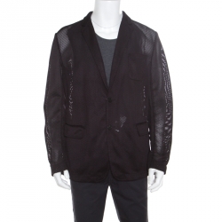Givenchy Black Perforated Tricot Mesh Two Button Blazer XL