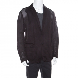 Givenchy Black Perforated Tricot Mesh Two Button Blazer XL