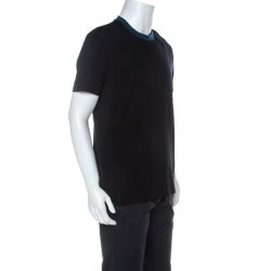 Pre Owned Givenchy Black Cotton Contrast Trim Logo Embroidered Slim Fit T-Shirt L