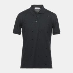 Black Cotton Crystal Embellished Polo T-Shirt