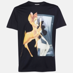 Pre Owned Givenchy Black Bambi Print Cotton Crew Neck T-Shirt L
