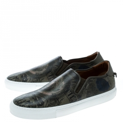 Givenchy Olive Green Printed Leather Street Skate Slip On Sneakers Size 45