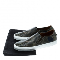 Givenchy Olive Green Printed Leather Street Skate Slip On Sneakers Size 45