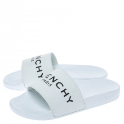 Givenchy White Rubber Logo Flat Slides Size 41