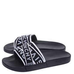 Givenchy Black Leather Webbing Logo Flat Slide Sandals Size 41