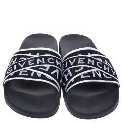 Givenchy Black Leather Webbing Logo Flat Slide Sandals Size 41