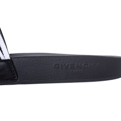 Givenchy Black Leather Webbing Logo Flat Slide Sandals Size 41