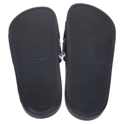 Givenchy Black Leather Webbing Logo Flat Slide Sandals Size 41