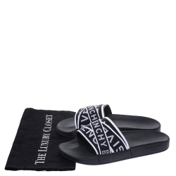 Givenchy Black Leather Webbing Logo Flat Slide Sandals Size 41