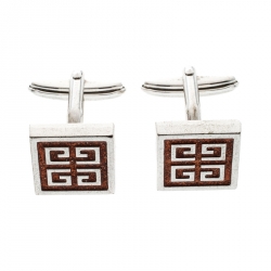 Givenchy Orange Glitter Enamel Silver Tone Square Cufflinks