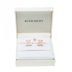 Givenchy Orange Glitter Enamel Silver Tone Square Cufflinks