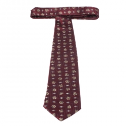 Givenchy Vinatge Dark Red Jacquard and Floral Print Silk Tie