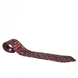 Givenchy Vinatge Dark Red Jacquard and Floral Print Silk Tie