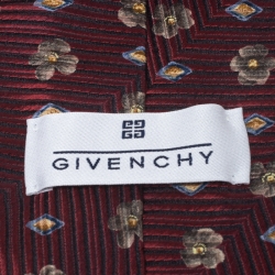 Givenchy Vinatge Dark Red Jacquard and Floral Print Silk Tie