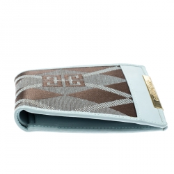Givenchy Light Blue/Brown Canvas and Leather Compact Wallet