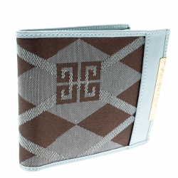 Givenchy Light Blue/Brown Canvas and Leather Compact Wallet