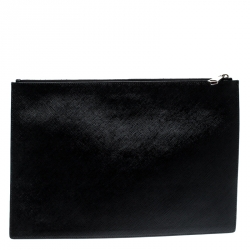 Givenchy Black Jaguar Printed Leather Zip Pouch
