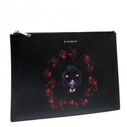 Givenchy Black Jaguar Printed Leather Zip Pouch