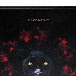 Givenchy Black Jaguar Printed Leather Zip Pouch