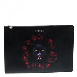 Givenchy Black Jaguar Printed Leather Zip Pouch