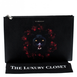 Givenchy Black Jaguar Printed Leather Zip Pouch