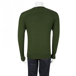 Pre Owned Givenchy Green Wool V Neck Long Sleeve Sweater L