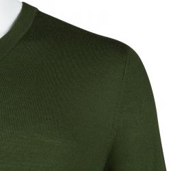 Pre Owned Givenchy Green Wool V Neck Long Sleeve Sweater L