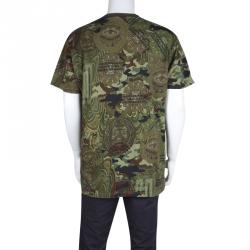Pre Owned تي شيرت جيفنشي كولومبيان قطن أخضر طباعة مموهه برقبة ضيقة M