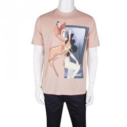 Pre Owned Givenchy Peach Jersey Bambi Print Crew Neck Tshirt XS