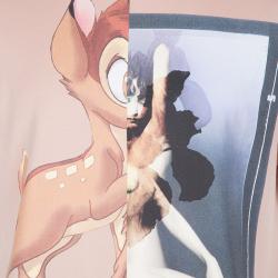 Pre Owned Givenchy Peach Jersey Bambi Print Crew Neck Tshirt XS