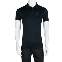 Pre Owned Givenchy Dark Blue Herringbone Pattern Ribbed Trim Polo T-Shirt S