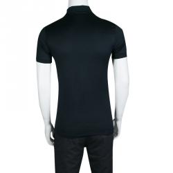 Pre Owned Givenchy Dark Blue Herringbone Pattern Ribbed Trim Polo T-Shirt S