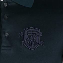 Pre Owned Givenchy Dark Blue Herringbone Pattern Ribbed Trim Polo T-Shirt S