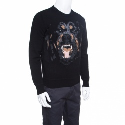 Pre Owned Givenchy Black Wool Rottweiler Pattern Crew Neck Sweater M