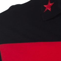 Pre Owned Givenchy Black and Red Striped Cotton Pique Star Appliqué Detail Polo T Shirt S