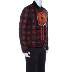 Pre Owned Givenchy Black & Red Tartan & Dart Print Bomber Jacket L