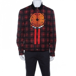 Pre Owned Givenchy Black & Red Tartan & Dart Print Bomber Jacket L