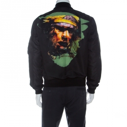 Pre Owned Givenchy Black Minotaur Print Satin Bomber Jacket M