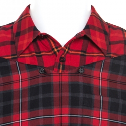 Givenchy Red Contrast Plaid Cotton Cross-Shoulder Buttoned Long Shirt M