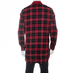 Givenchy Red Contrast Plaid Cotton Cross-Shoulder Buttoned Long Shirt M
