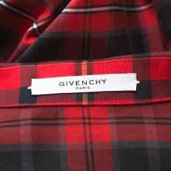 Givenchy Red Contrast Plaid Cotton Cross-Shoulder Buttoned Long Shirt M