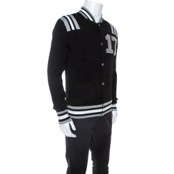 Pre Owned Givenchy Black Knit Wool Contrast Trim Baseball Jacket S