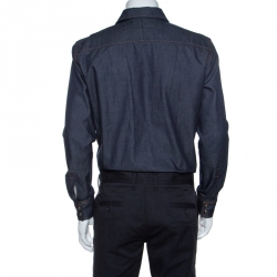 Pre Owned Givenchy Dark Blue Denim Leather Trim Button Front Shirt M