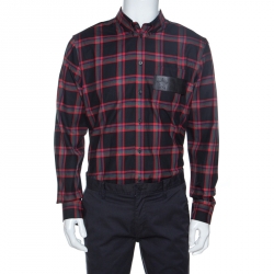 Pre Owned Givenchy Multicolor Check Cotton Star Leather Trim Button Down Shirt XL