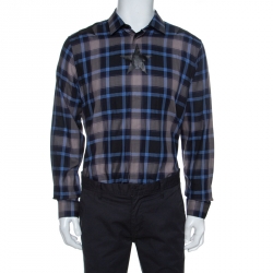 Givenchy Multicolor Star Print Checked Cotton Button Front Shirt XL