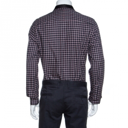 Pre Owned قميص جيفنشي أزرار أمامية مطرز نجوم قطن كاروهات أحمر وأسود L