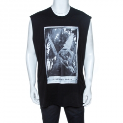 Givenchy Black Graphic Print Cotton Sleeveless T-Shirt M