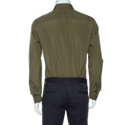 Pre Owned Givenchy Olive Green Cotton Applique Detail Slim Fit Shirt L 