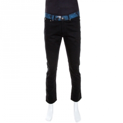 Pre Owned Givenchy Black Denim Printed Waist Band Detail Jeans M