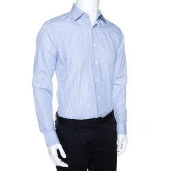 Pre Owned Givenchy White & Blue Striped Cotton Long Sleeve Shirt M